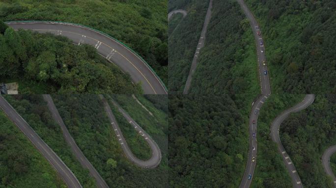 航拍成都龙泉山道拍车弯曲山路潮流车队