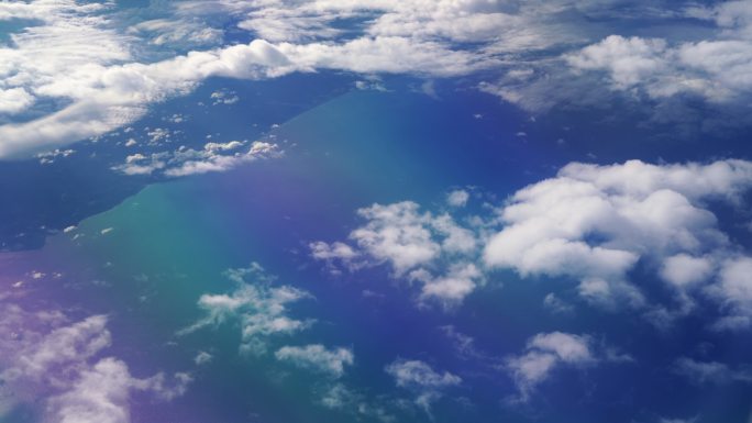 彩色云天视图取自飞机窗口视图