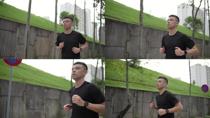 中国亚运男子运动员周末跑步训练