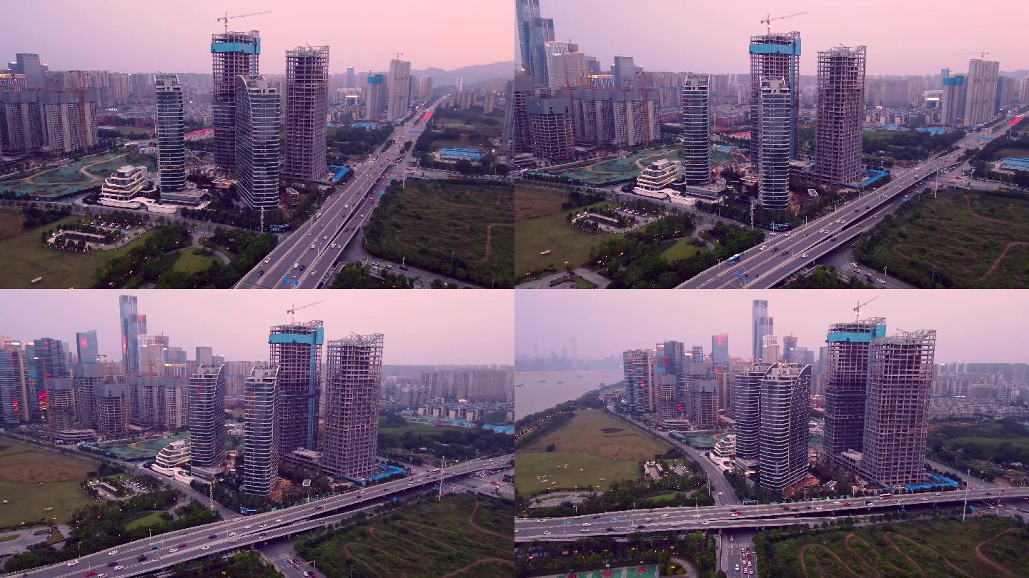 湖南长沙城市高架桥车流湘江福元路大桥航拍