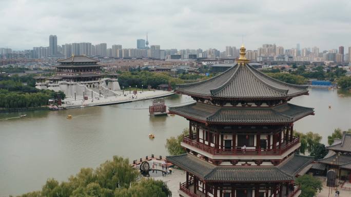 中国西安唐乐园鸟瞰图。