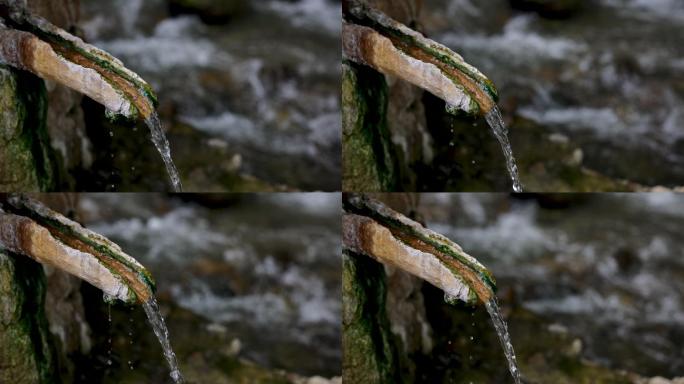 河边的矿泉水山涧溪流山溪清澈串串水珠