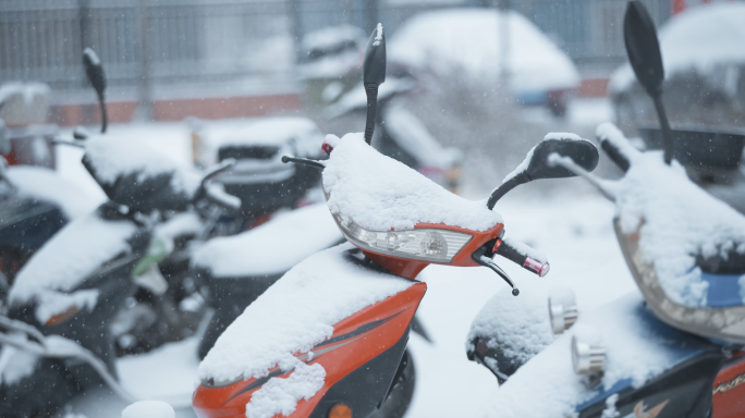 小区下雪实拍