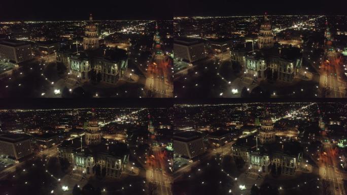 科罗拉多州丹佛市科罗拉多州首府夜间无人驾驶飞机拍摄