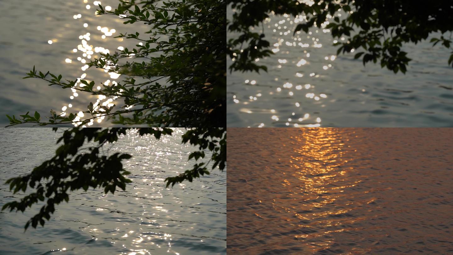 波光粼粼水中阳光剪影光影意境美