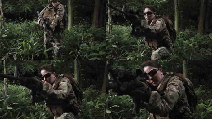 丛林中携带M4卡宾枪的女军人