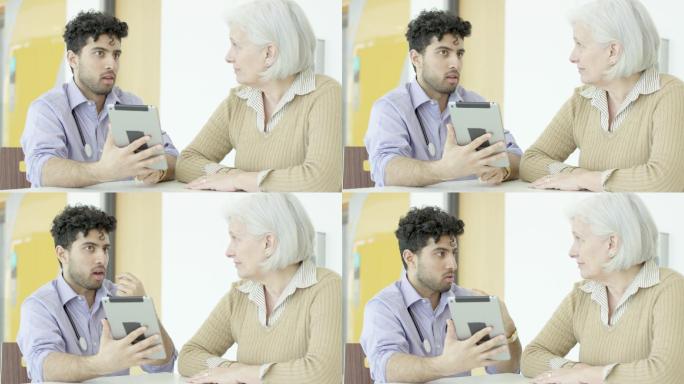 中东医生与老年女性患者交谈