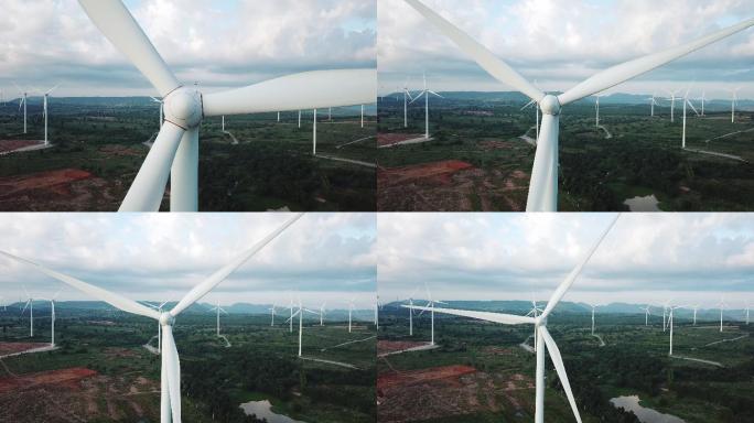 风力涡轮机鸟瞰图风电新能源生态环保