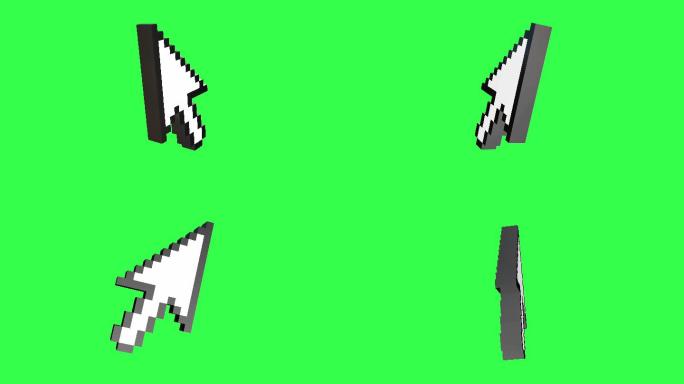 绿色屏幕或色度键上像素化白色箭头图标的3d模型