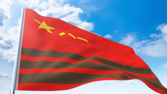 中国武警部队旗帜4k无缝循环背景视频素材l1下载4k武警部旗飘扬带通道