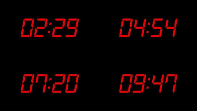 数字时钟计数、数字计数动画、计时器符号和倒计时、闹钟计时器或手表计时器、叠加Alpha分层和绿色屏幕