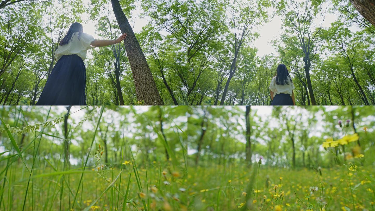 【4K原创】少女奔向大自然触摸自然