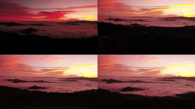 日出前的红色云海