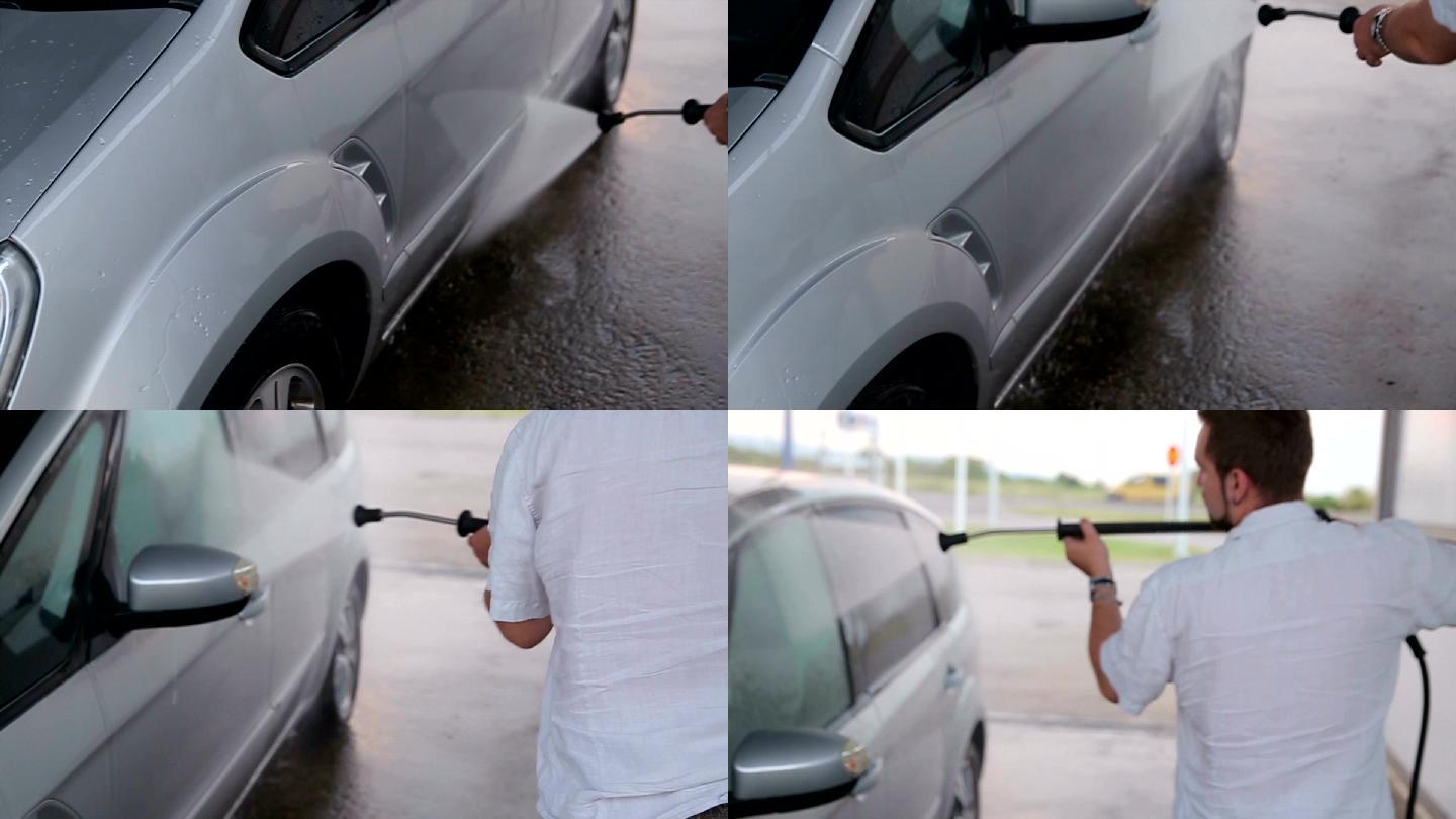 一个人洗车高压洗车