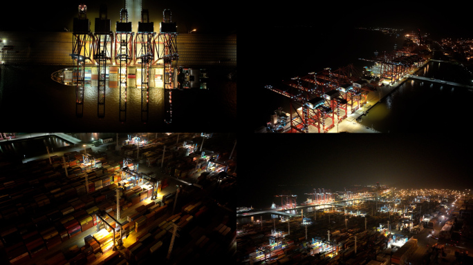 海港码头夜景 11段4K 宁波远东码头