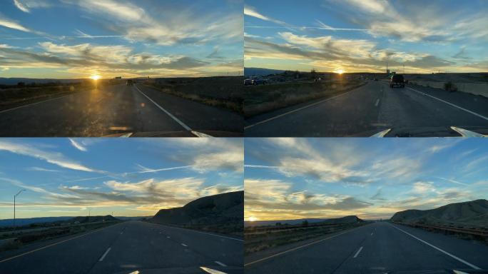 70号州际公路交通汽车驾驶员POV美国西部旅行和旅游科罗拉多西部美丽的日落和云景交通基础设施延时视频