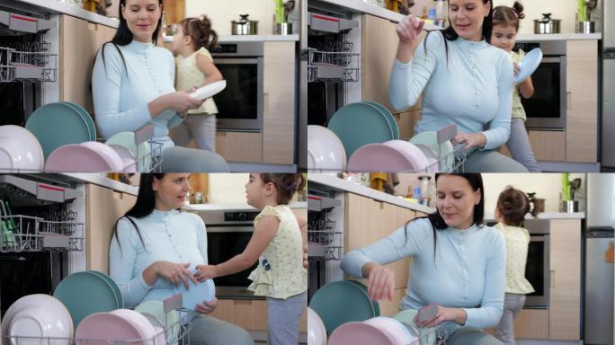 母亲和女儿洗碗自力更生家务活碗筷