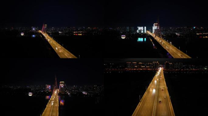 航拍哈尔滨夜景松浦大桥4K50P