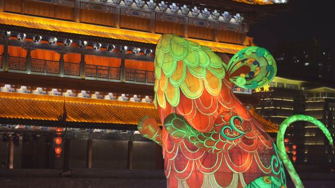 中国陕西西安古城墙南门庆祝中国春节灯饰展