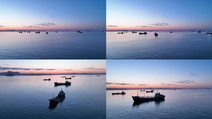 大海 清晨 海面 渔船