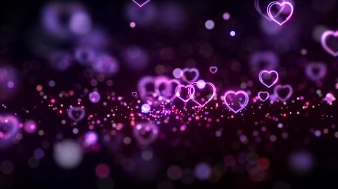 超宽屏浪漫紫色爱心粒子上升