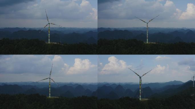 4K航拍广西天等山顶彩绘风机