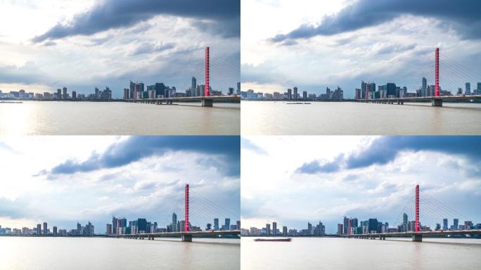 从河岸时代广场看杭州新城区的城市景观和天际线