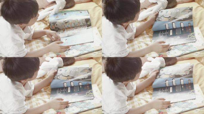儿童床上看书 读故事书