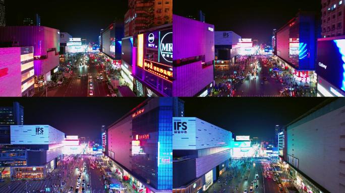 长沙步行街国金中心夜景航拍
