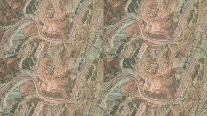丹霞地貌乡村公路鸟瞰图
