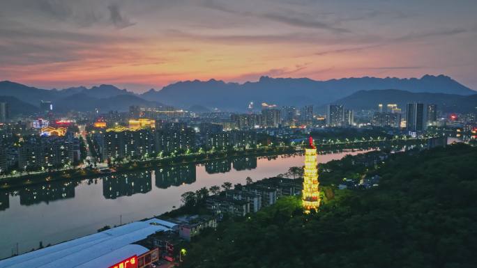 清远阳山文塔夜景航拍