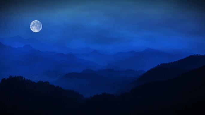 场景-远山雾气循环-夜晚