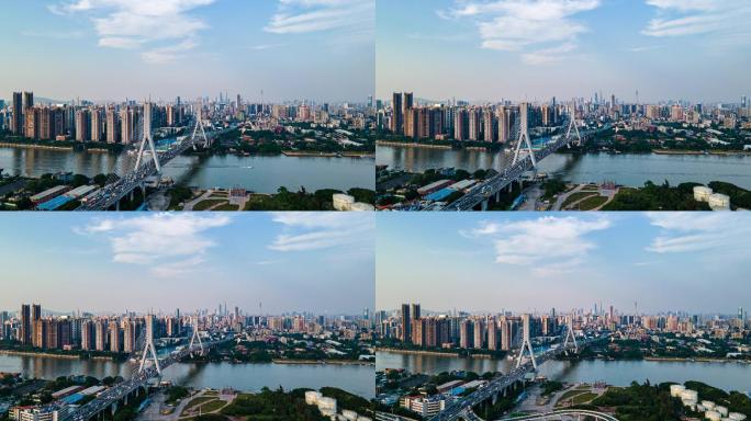 广州鹤洞大桥繁忙车流延时摄影航拍4K