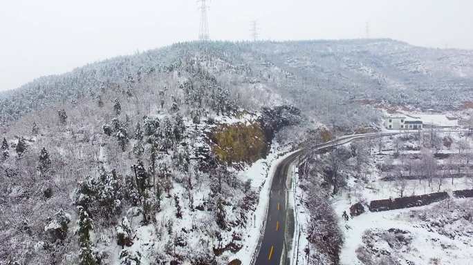 航拍南太行雪景-太行山村-山路-渡槽