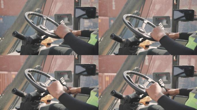 叉车司机开车装卸方向盘