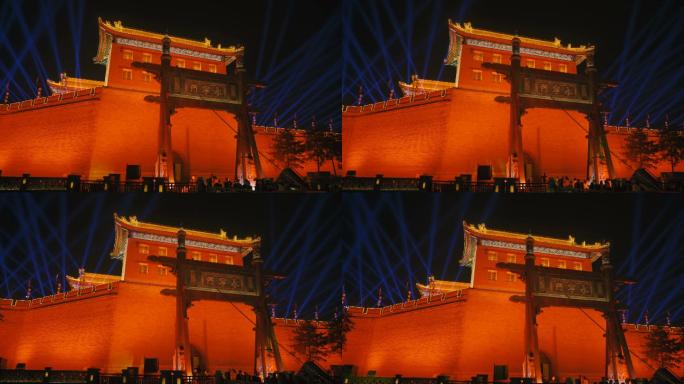 中国陕西省西安市庆祝中国春节的古城墙上灯光秀