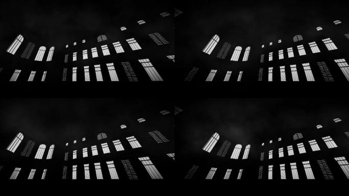 场景-室内建筑夜色循环-窗户黑白