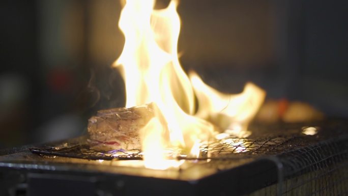日本料理烤肉串烤炉美味着火
