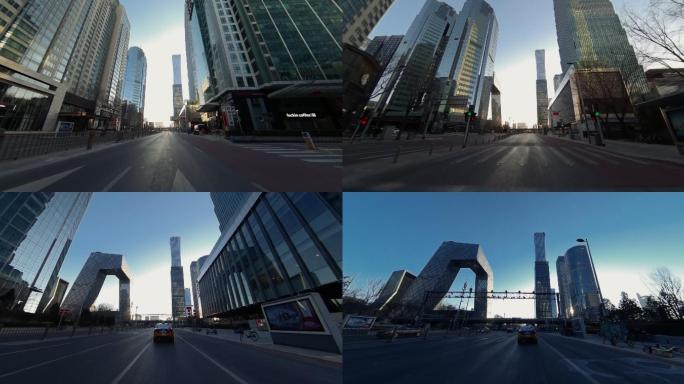 超广角车载拍摄北京国贸CBD
