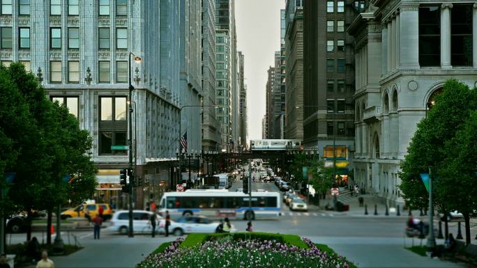 芝加哥市中心繁忙的街道交通，高清1080p