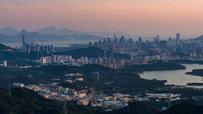 深圳南山区天际线全景日转夜延时