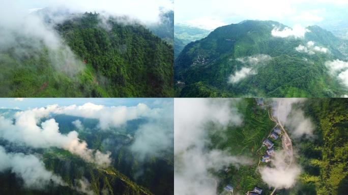 雨后 水汽升腾山水山中云雾航拍A022