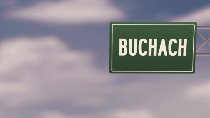 乌克兰Buchach市-乌克兰地区蓝色多云天空上的城镇路标-股票视频