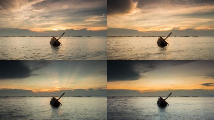日落时在海上打翻渔船