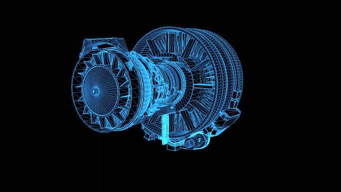 2K蓝色全息科技线框发动机素材旋转带通道