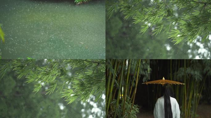 江南雨季古风女子打伞雨水雨滴