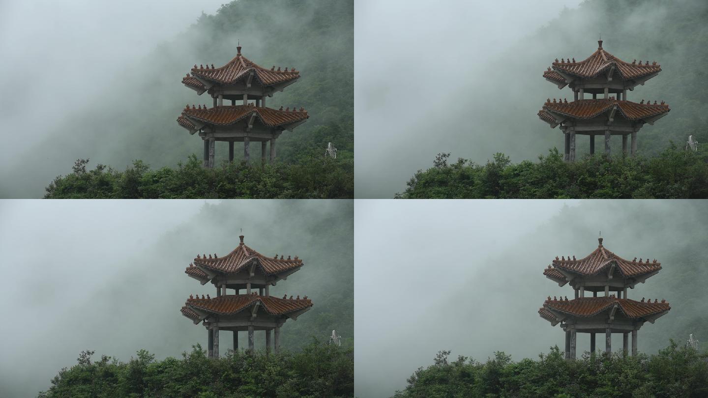 雾山深山老林山顶的古塔楼台观景台