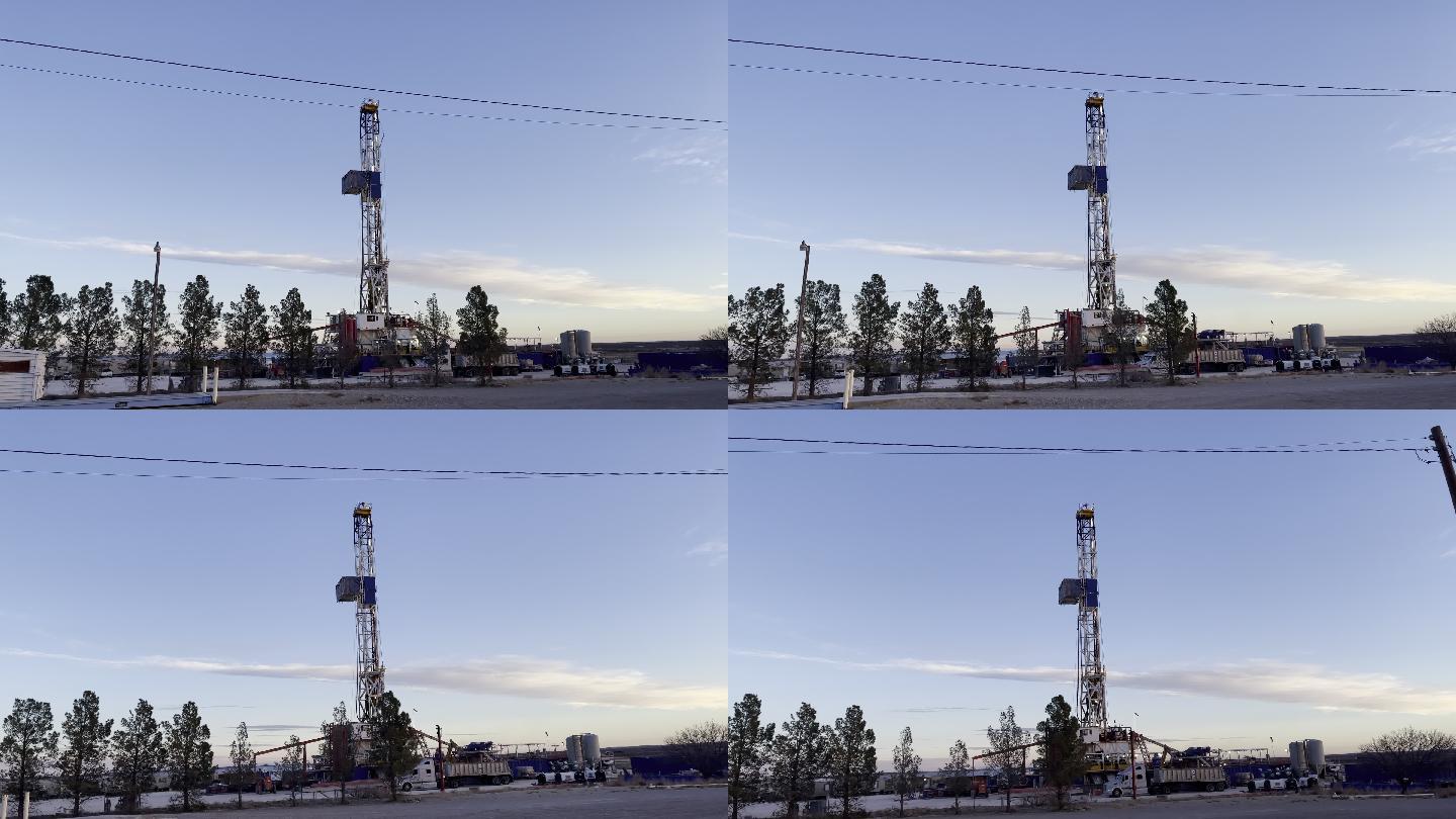 黎明或黄昏时分，驱车前往卡尔斯巴德附近美国南部油田的得克萨斯州西部或新墨西哥州东南部的喷射压裂油气钻