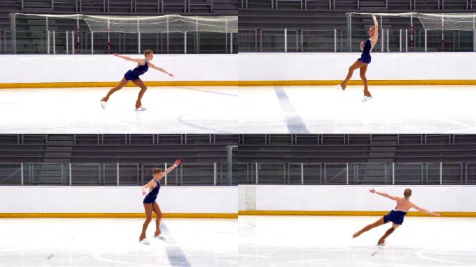 高清：年轻女子滑冰超级慢镜头
