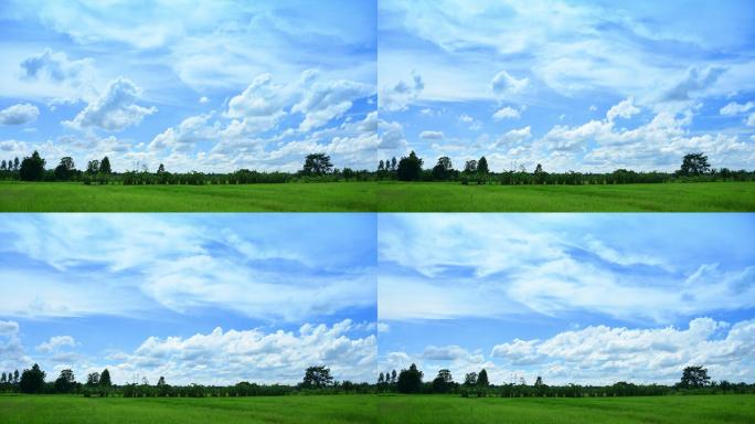 农场上空飘动的云朵自然美丽，时光流逝